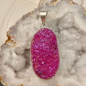 Pink Druzy Silver Pendant